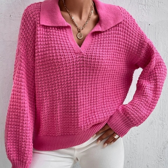 Cozy Hot Pink Knit Oversized Sweater Top - Picture 4 of 5